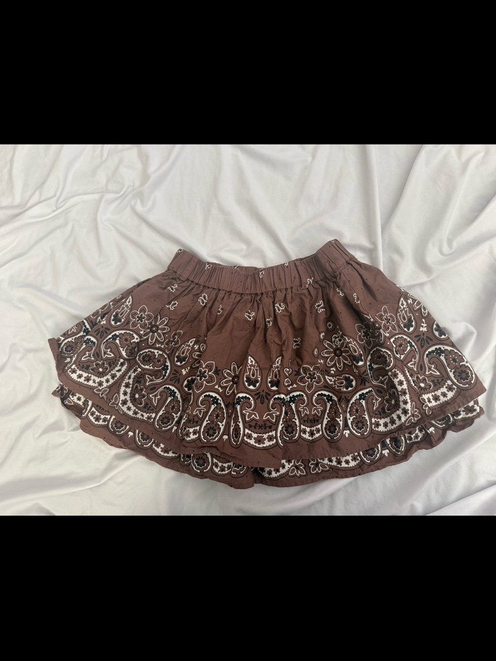 Maje Brown Paisley Tiered Mini Skirt with White Accents